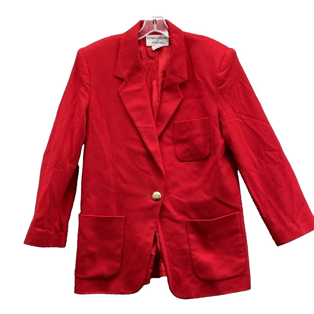 Vintage Lynn Green Wool Blazer Women 10 Red Gold Button Corpcore Career Business